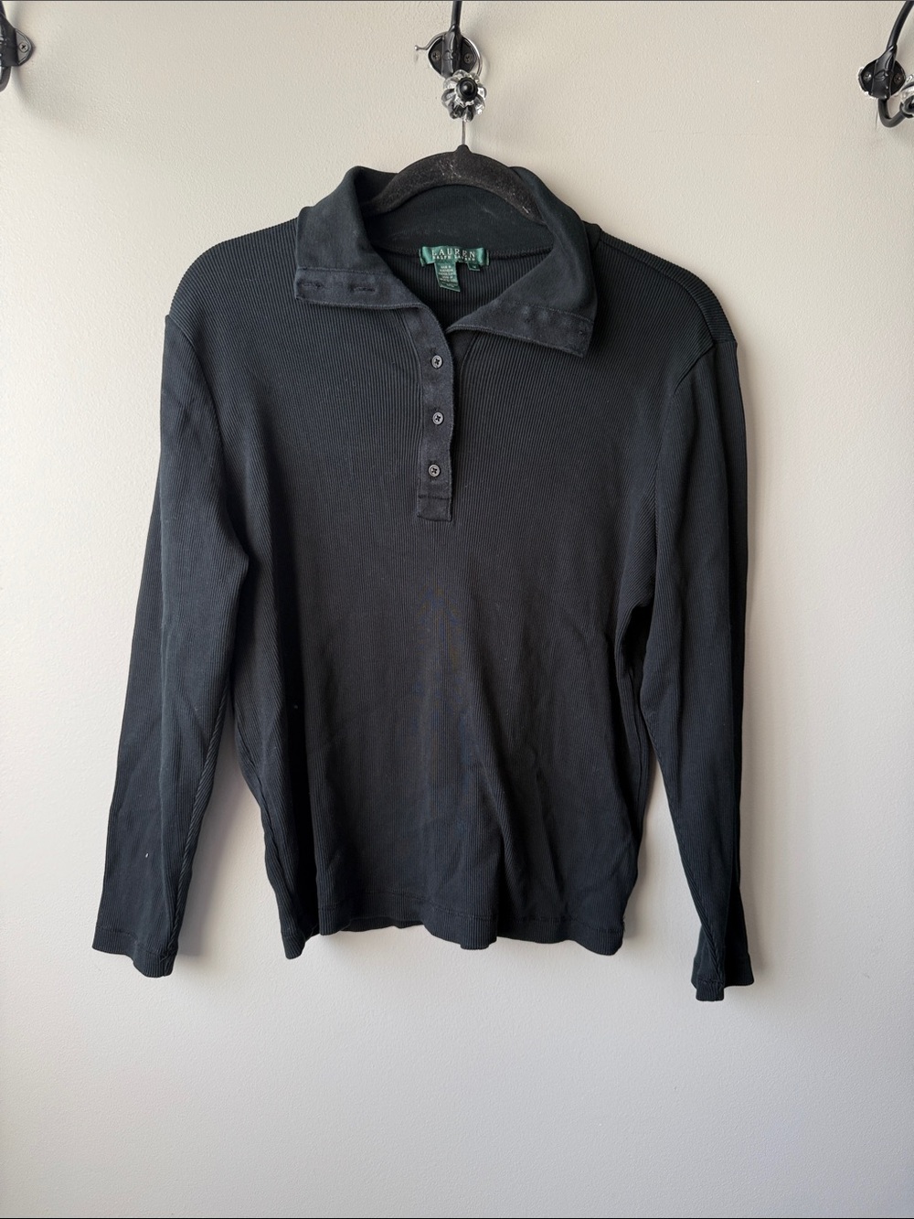 Lauren Ralph Lauren Black Long-Sleeve button down Polo Shirt cotton